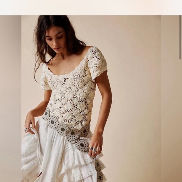 NWT free people Cream Crochet top - Picture 3 of 5